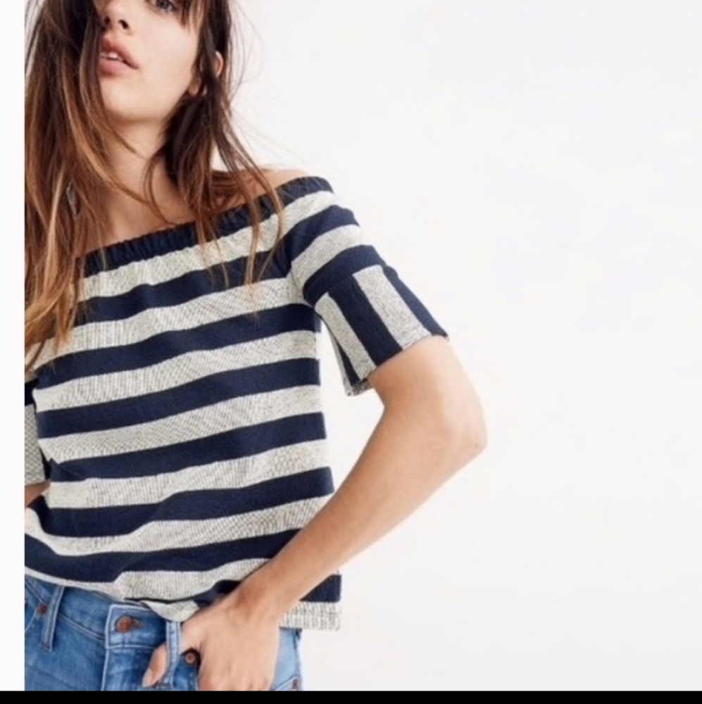 Madewell Striped off the shoulder cotton top